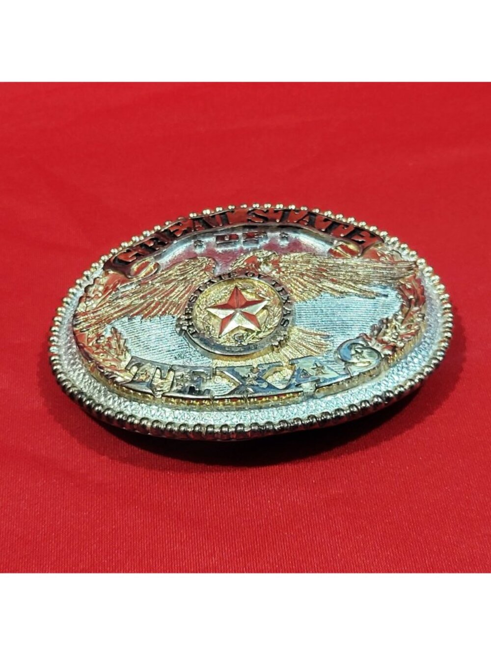 Vintage Texas Belt Buckle Two Tone Eagle Star Silversmith Collection ADM Western - Picture 3 of 10